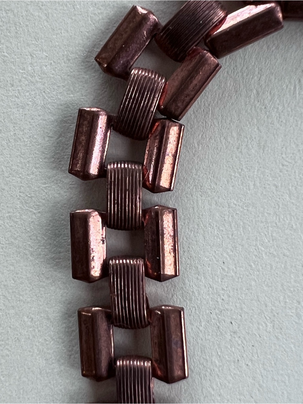 Solid Copper Bracelet AUTHENTIC VINTAGE SQUARE link geometric box pattern modern